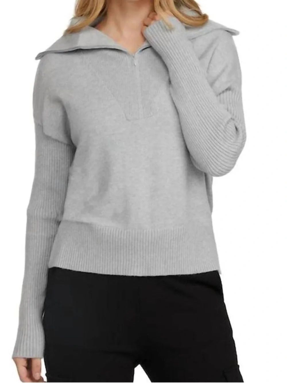 NWT Badgley Mischa Gray Soft Half Zip Pullover Sweater Size L